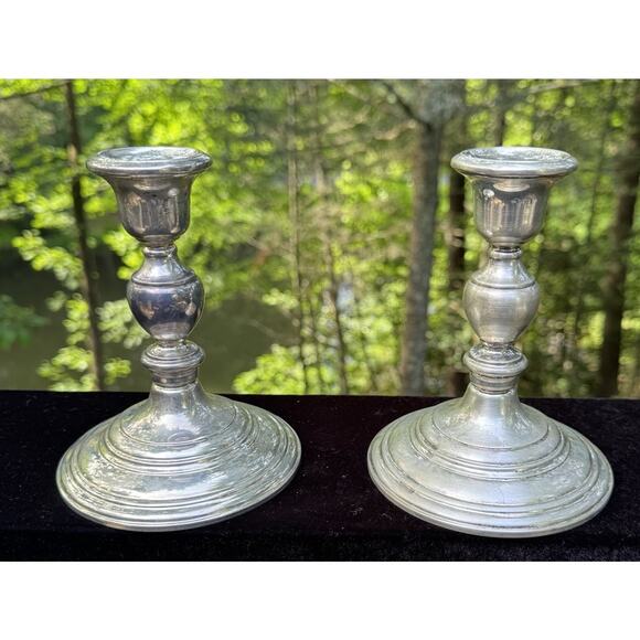 Pair Vintage Cartier Hurricane Candlesticks Sterling Silver 2760 Weighted - Picture 1 of 11